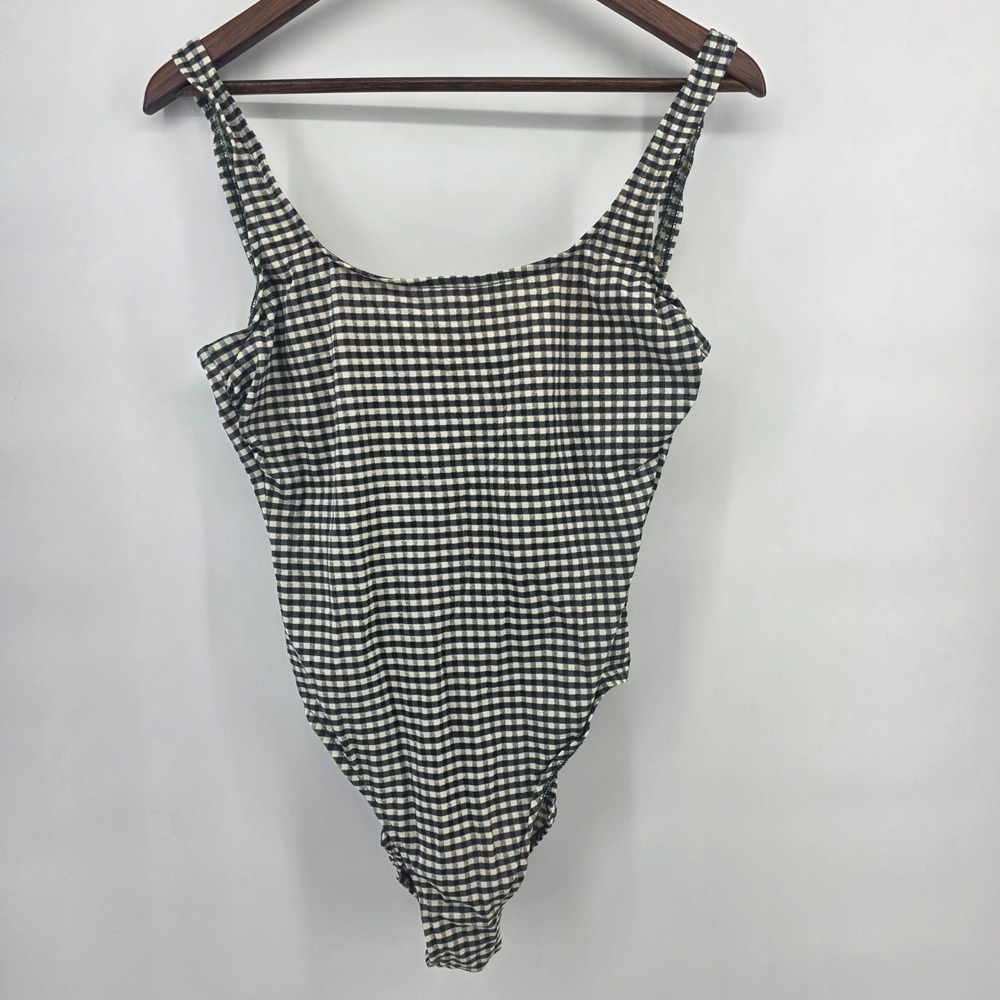Sirena Vintage Gingham One Piece Swimsuit Green White Plaid Size 14